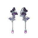 Серьги из белого золота с бриллиантами, родолитами