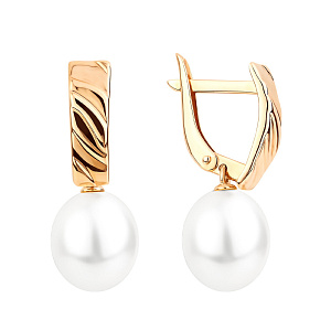 Серьги с английским замком из красного золота с жемчугом