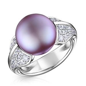 Кольцо из белого золота с бриллиантами, жемчугом