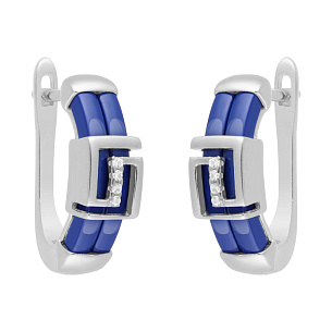 Серьги с английским замком из серебра с керамиками и циркониями