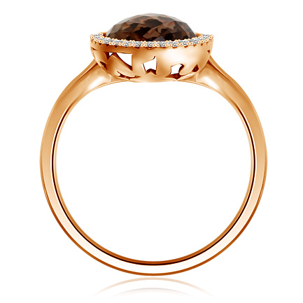 Кольцо из красного золота с бриллиантами, раухтопазом