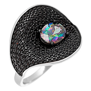 Кольцо из серебра с шпинелями, фианитом