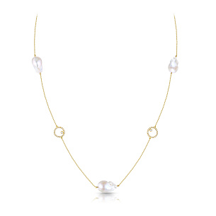 Колье из желтого золота с бриллиантами и жемчугом