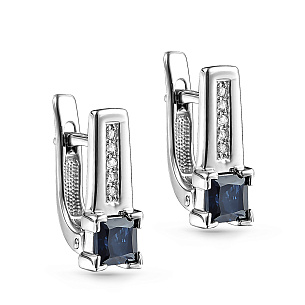 Серьги с английским замком из белого золота с сапфиром