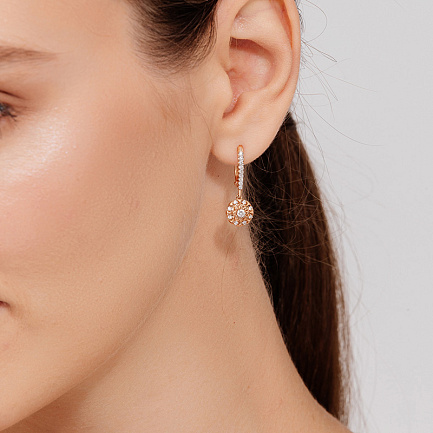 Серьги с английским замком из красного золота с бриллиантами