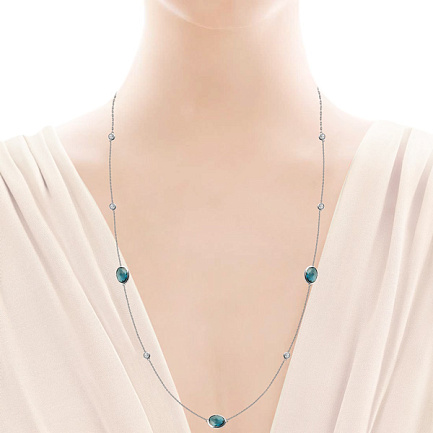 Колье из белого золота с топазом, фианитом, плетение якорное