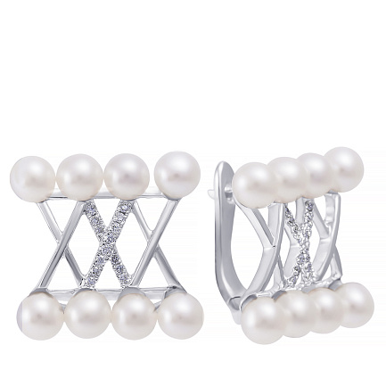 Серьги с английским замком из белого золота с бриллиантами