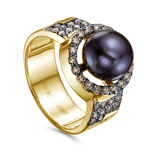 Кольцо из желтого золота с бриллиантами и жемчугом