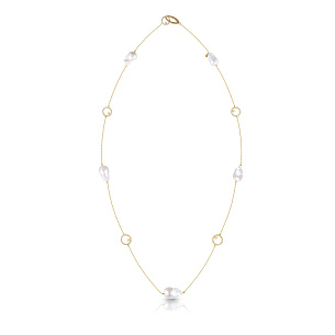 Колье из желтого золота с бриллиантами и жемчугом