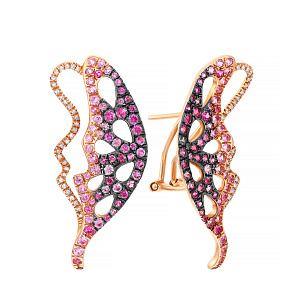 Серьги из красного золота с бриллиантами и сапфирами