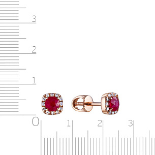 Пусеты из красного золота с бриллиантами и рубином