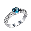 Кольцо из серебра с топазом, фианитами