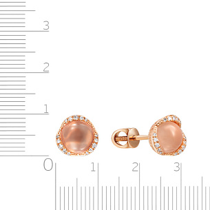 Пусеты из красного золота с розовым кварцем и бриллиантами