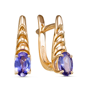 Серьги с английским замком из красного золота с танзанитами