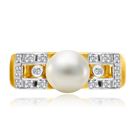 Кольцо с бриллиантами и жемчугом из золота