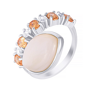 Кольцо из серебра с перламутром, фианитом