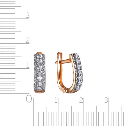 Серьги с английским замком из красного золота с фианитом