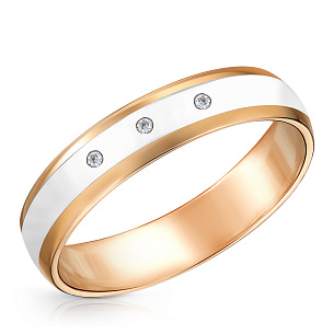 Кольцо обручальное из красного золота с бриллиантами, керамикой