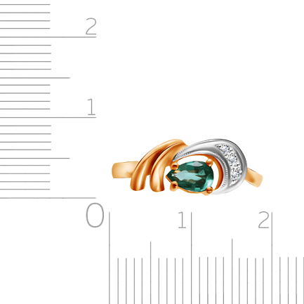 Кольцо из красного золота с бриллиантами, изумрудом