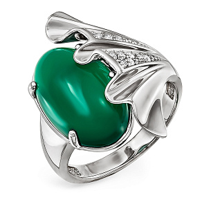 Кольцо из серебра с ониксом, фианитами