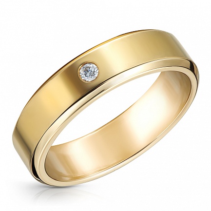 Кольцо обручальное из желтого золота с бриллиантом