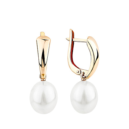 Серьги с английским замком из красного золота с жемчугом