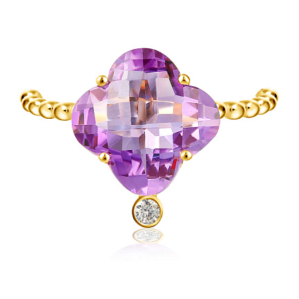 Кольцо из желтого золота с бриллиантом, аметистом