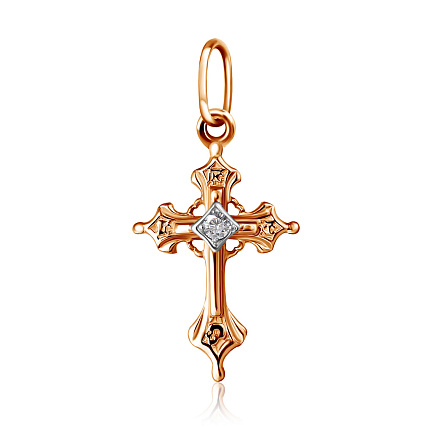 Крест из красного золота с бриллиантом