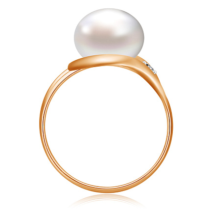 Кольцо из красного золота с жемчугом, фианитом