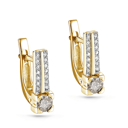 Серьги с английским замком из желтого золота с бриллиантами