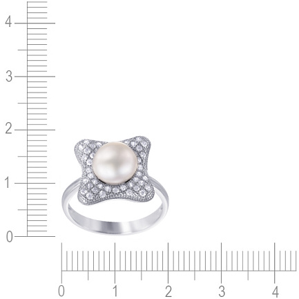 Кольцо из серебра с жемчугом, фианитом