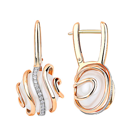 Серьги с английским замком из красного золота с жемчугом