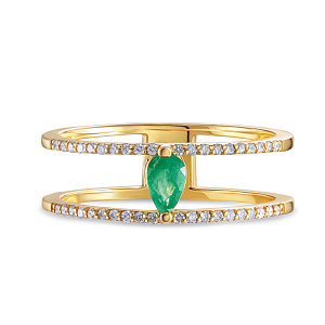 Кольцо из желтого золота с бриллиантами, изумрудом