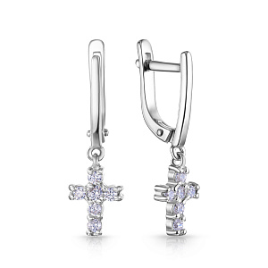 Серьги с английским замком из серебра с фианитом