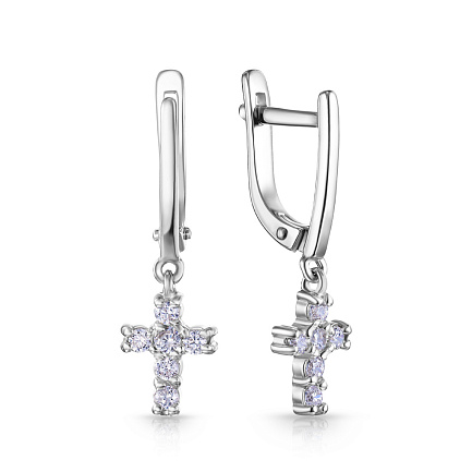 Серьги с английским замком из серебра с фианитом