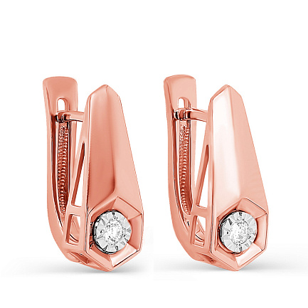 Серьги с английским замком из красного золота с бриллиантами