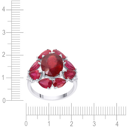 Кольцо из белого золота с бриллиантами, рубинами