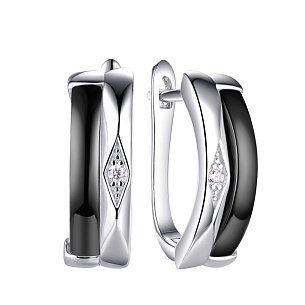 Серьги с английским замком из серебра с керамиками, фианитами