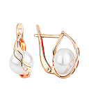 Серьги с английским замком из красного золота с жемчугом
