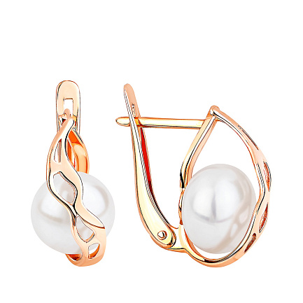 Серьги с английским замком из красного золота с жемчугом