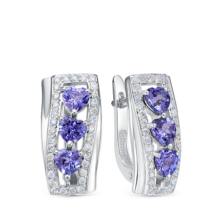 Серьги из белого золота с бриллиантами, танзанитами