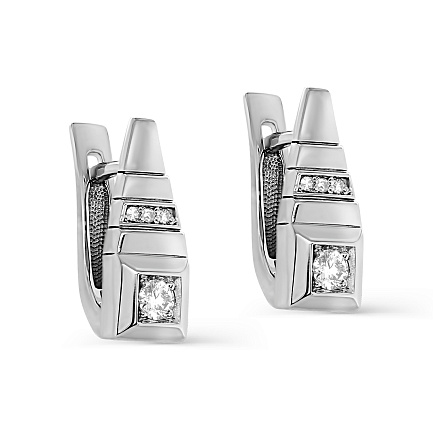 Серьги с английским замком из белого золота с бриллиантами