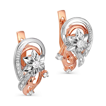 Серьги с английским замком из красного золота с бриллиантами