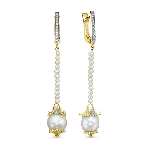 Серьги с английским замком из желтого золота с жемчугом