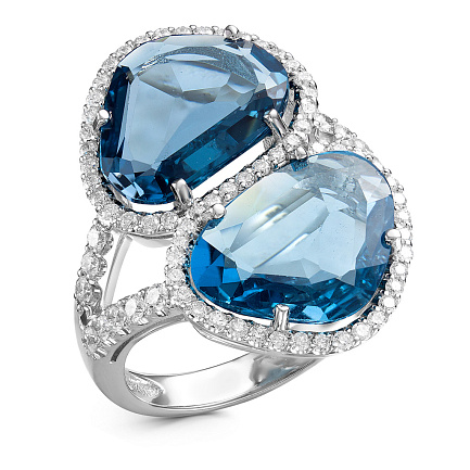 Кольцо из белого золота с бриллиантами, топазами