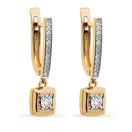 Серьги с английским замком из желтого золота с бриллиантами