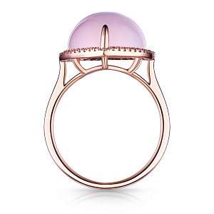 Кольцо из красного золота с бриллиантами, кварцем