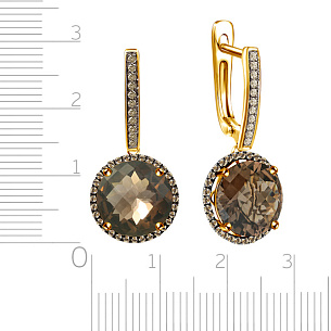 Серьги с английским замком из желтого золота с кварцами и бриллиантами