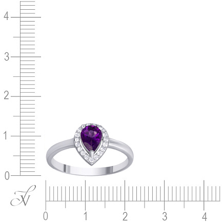 Кольцо из серебра с аметистом, фианитом