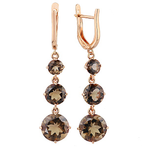 Серьги с английским замком из красного золота с раухтопазом